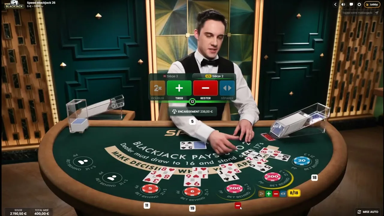 Blackjack live avec croupier en direct