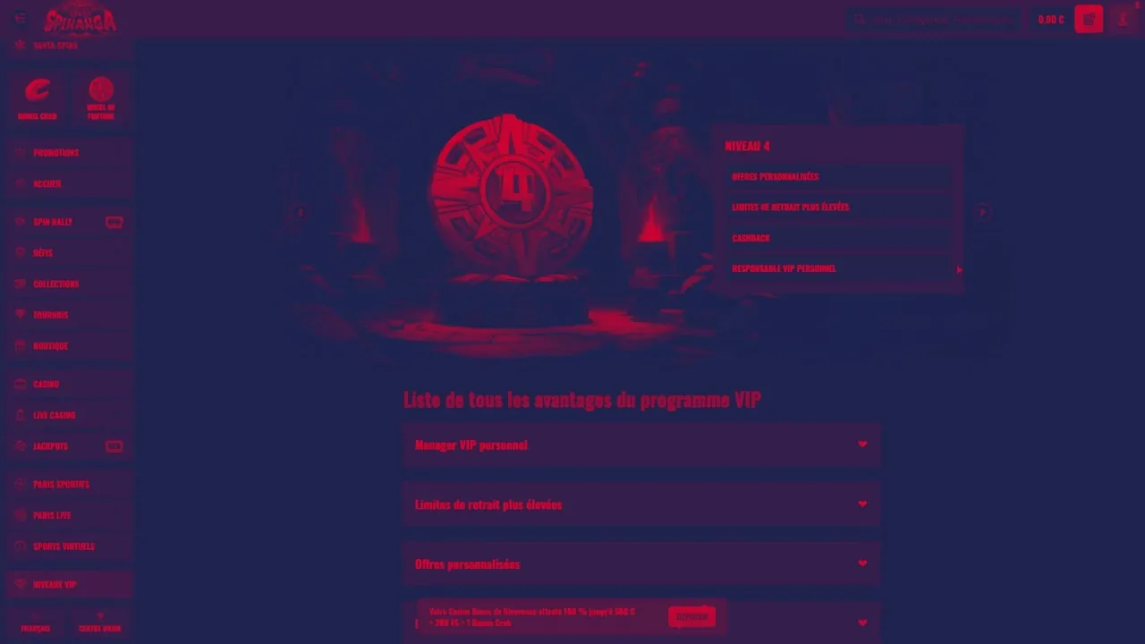 Programme VIP et paliers de bonus d'un casino en ligne